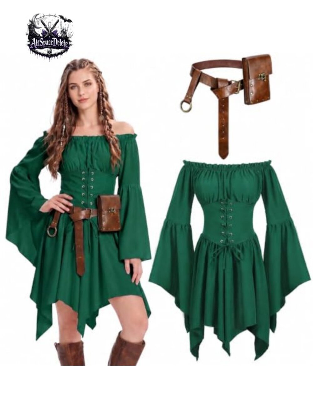 Medieval Pirate Costume Dress Set Faux Leather Belt Pouch Renaissance